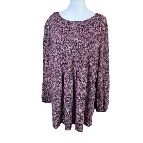 LANDS’ END Burgundy Floral Pleated Tunic Top Womens Boho Peasant Lagenlook Sz 1X - Picture 12 of 12